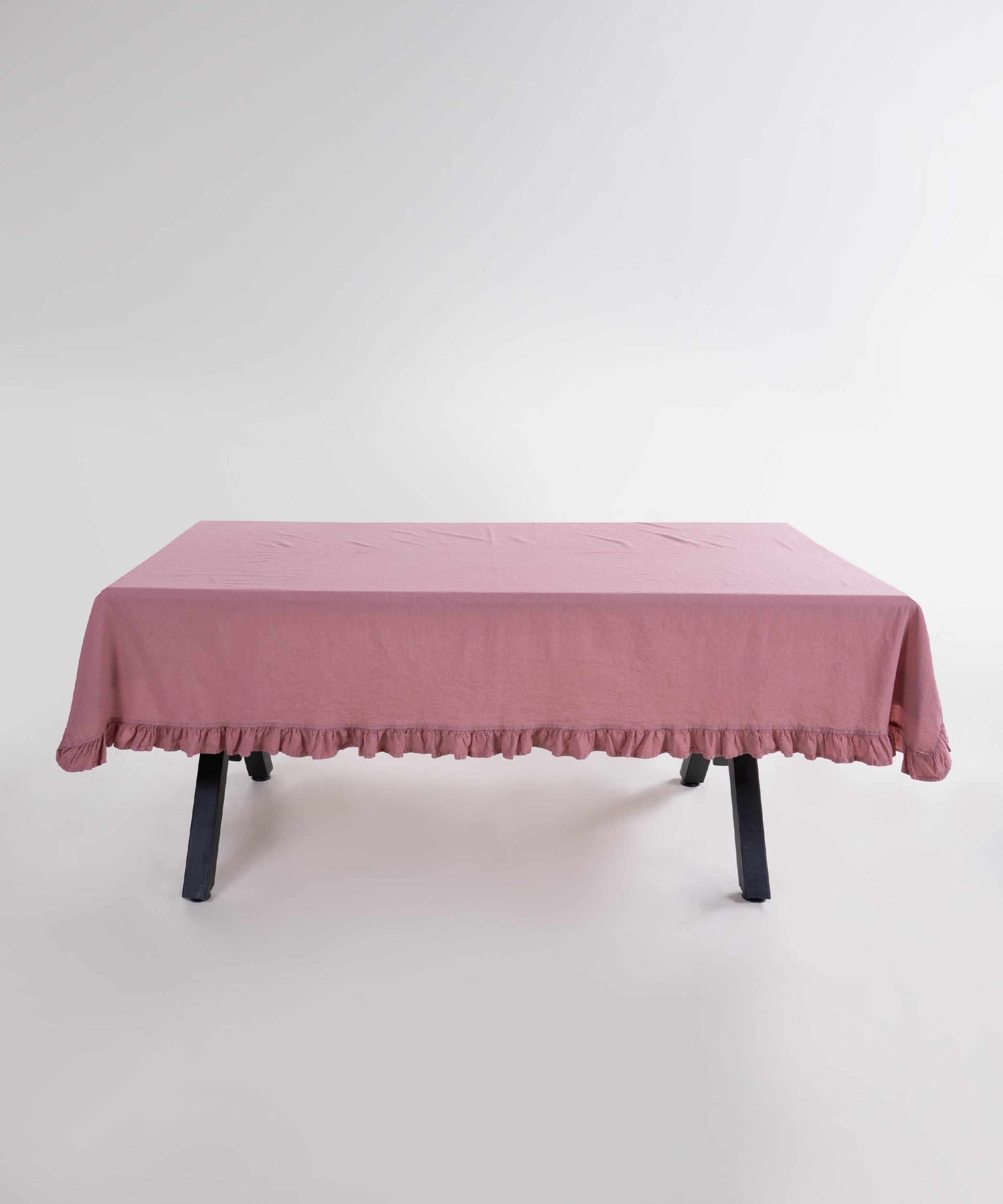 Stonewashed %100 Cotton Exclusive Old Rose Ruffled Tablecloth - 140X200cm