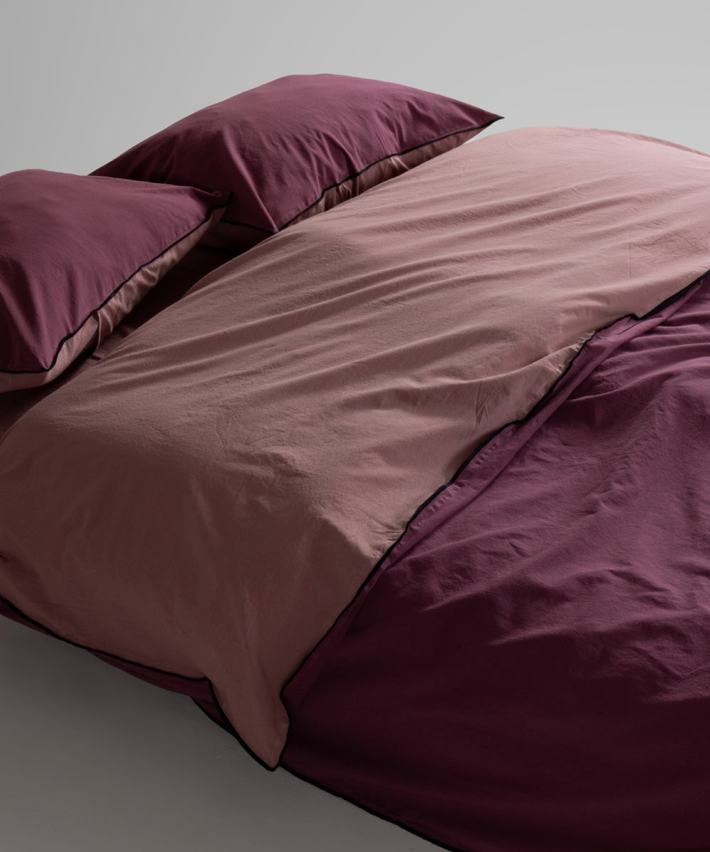 Essualte Stonewashed Reversible 100% Cotton Duvet Cover Set Old Rose / Roseberry