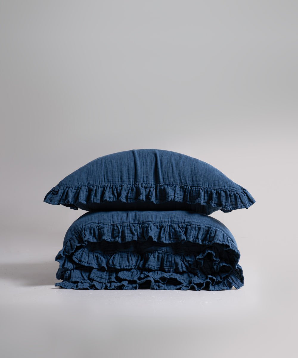 Esse Exclusive 100% Soft Cotton Gauze/Muslin Duvet Cover Set Dress Blue