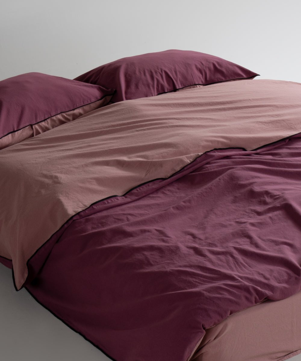 Essualte Stonewashed Reversible 100% Cotton Duvet Cover Set Old Rose / Roseberry