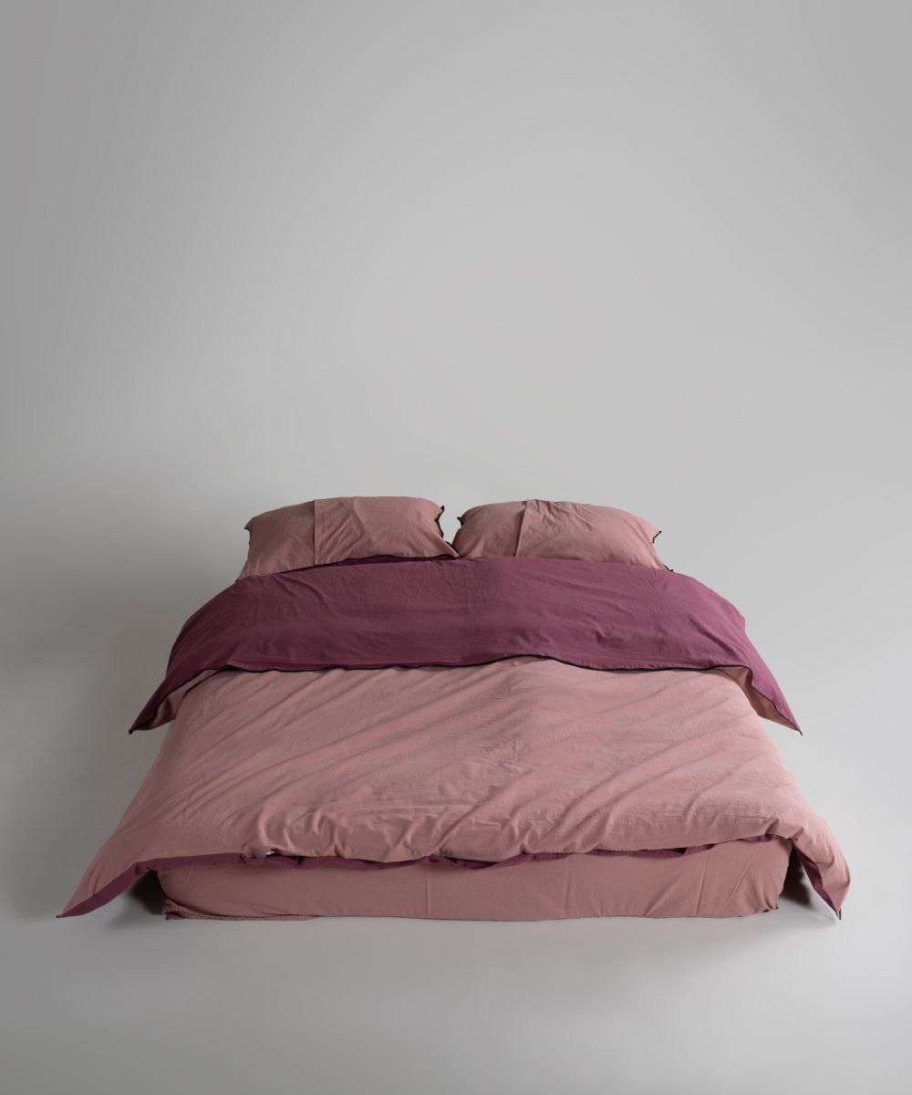 Essualte Stonewashed Reversible 100% Cotton Duvet Cover Set Old Rose / Roseberry