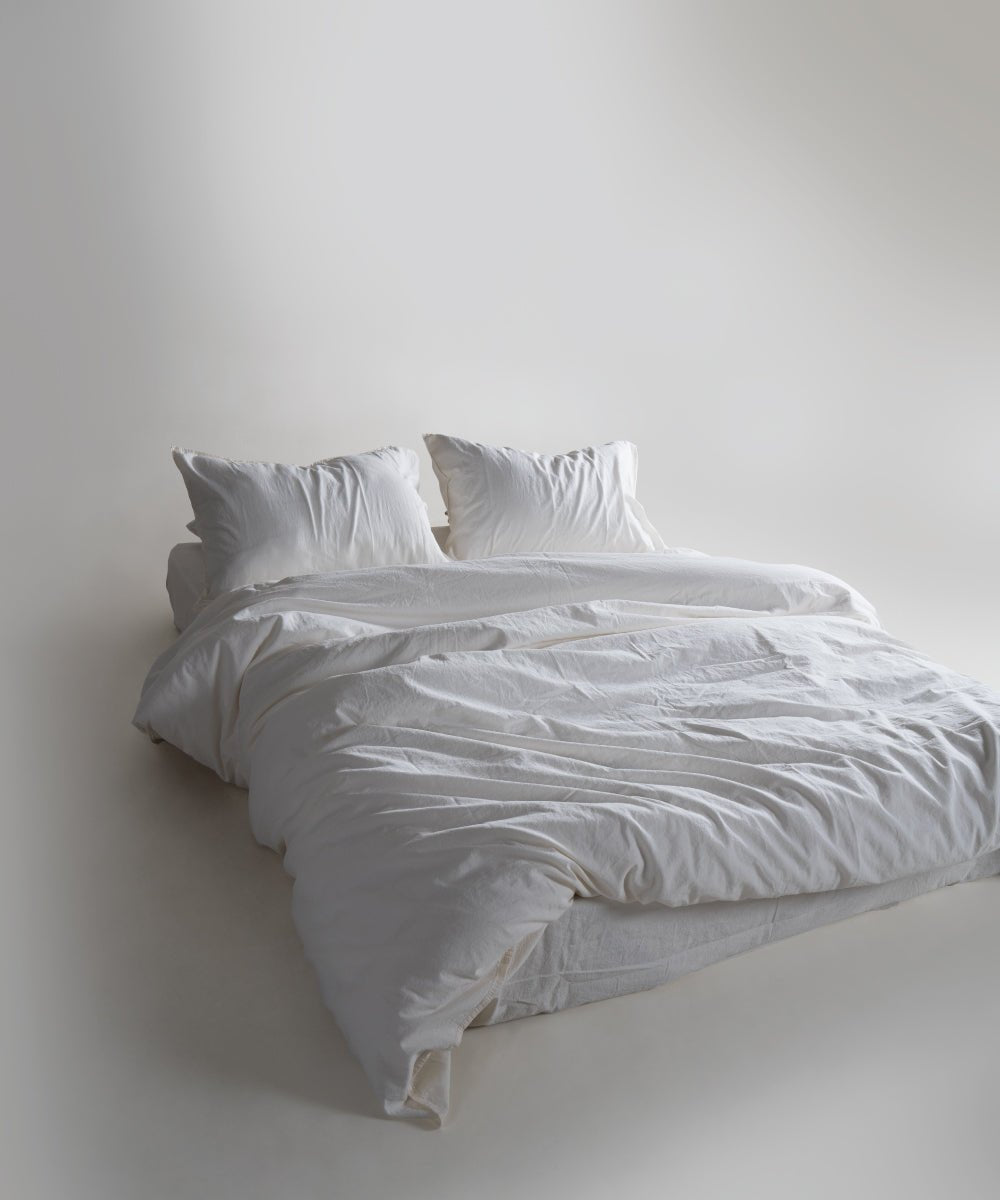 Stonewash 100% Soft Cotton Fitted Sheet Set Snow White