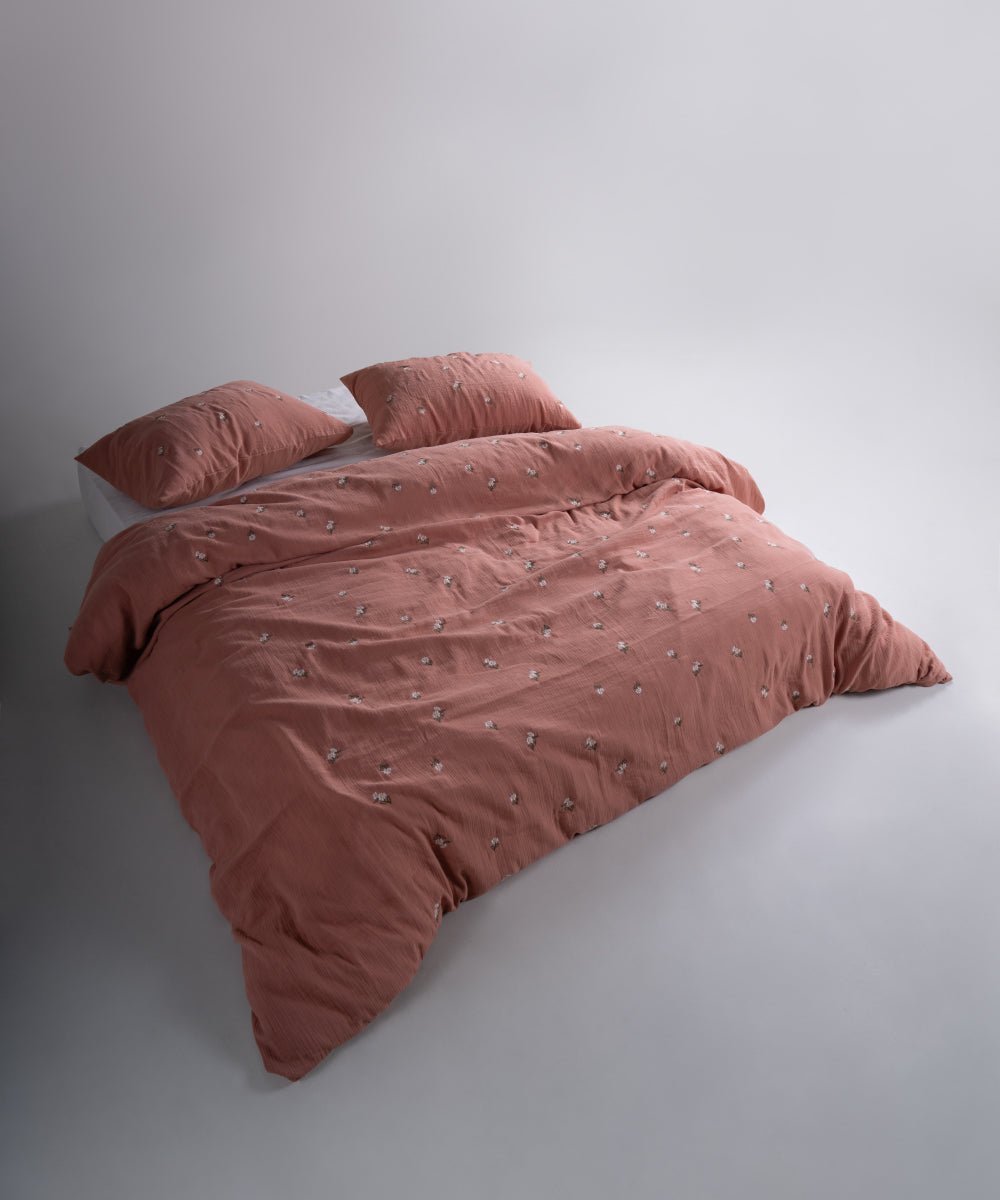 Printemps 100% Cotton Washed Embroidered Muslin Duvet Cover Set