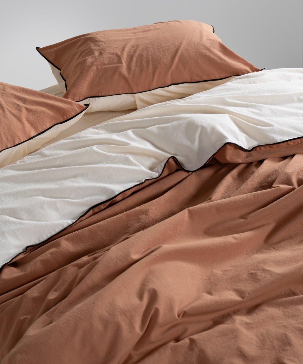 Essualte Stonewashed Reversible 100% Cotton Duvet Cover Set Cream/Commercer