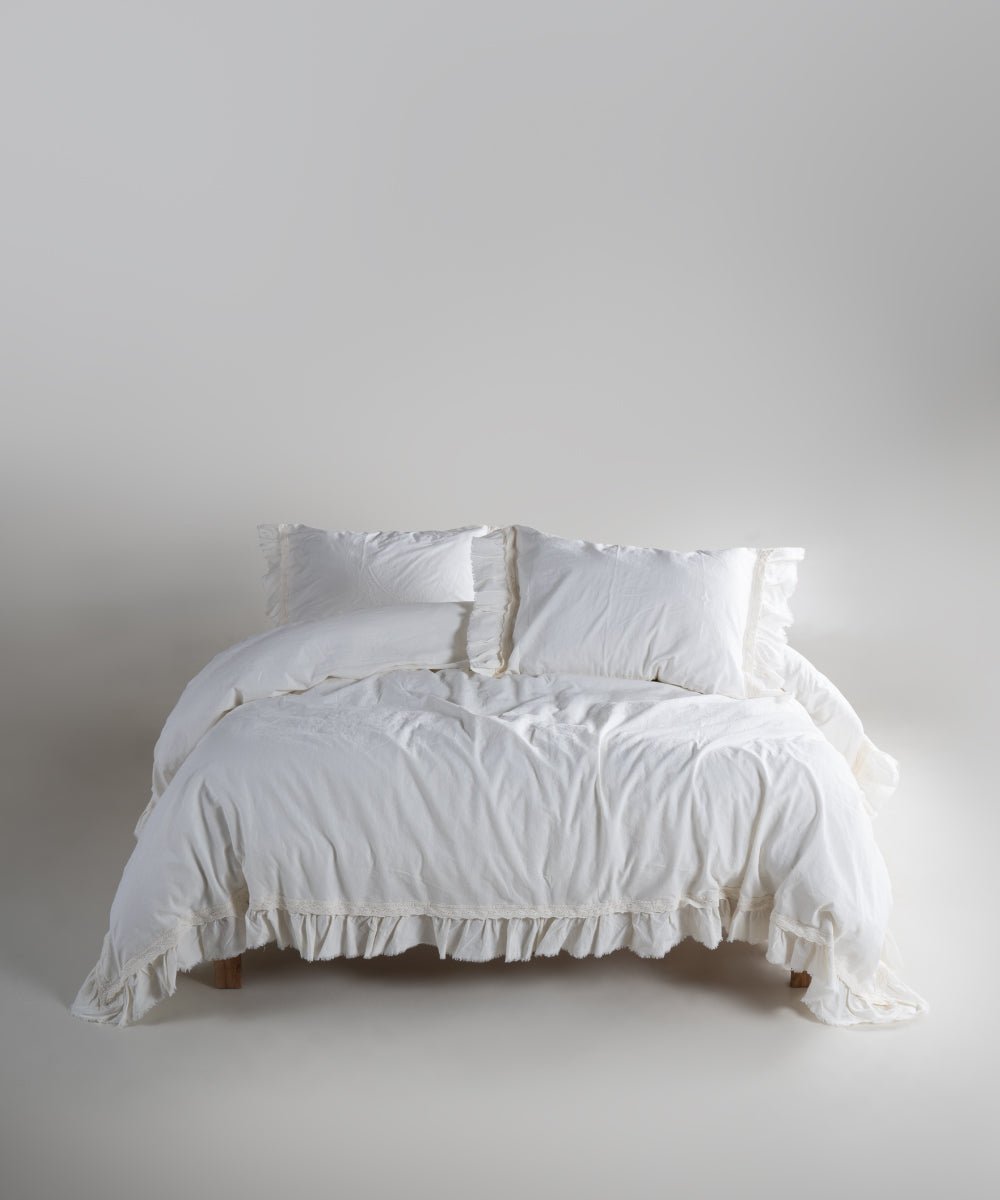 Stonewash 100% Soft Cotton Duvet Cover Set Francesca Snow White