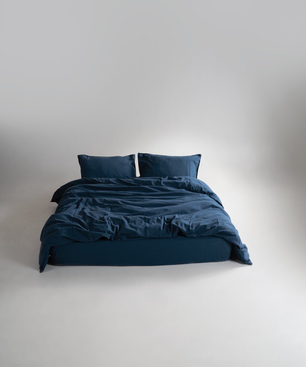Stonewash 100% Soft Cotton Fitted Sheet Set Dress Blue