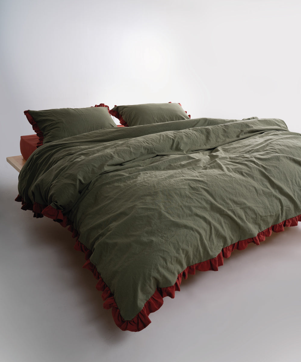 Stonewash Cozy Exclusive 100% Soft Cotton Duvet Cover Set Capulet Olive