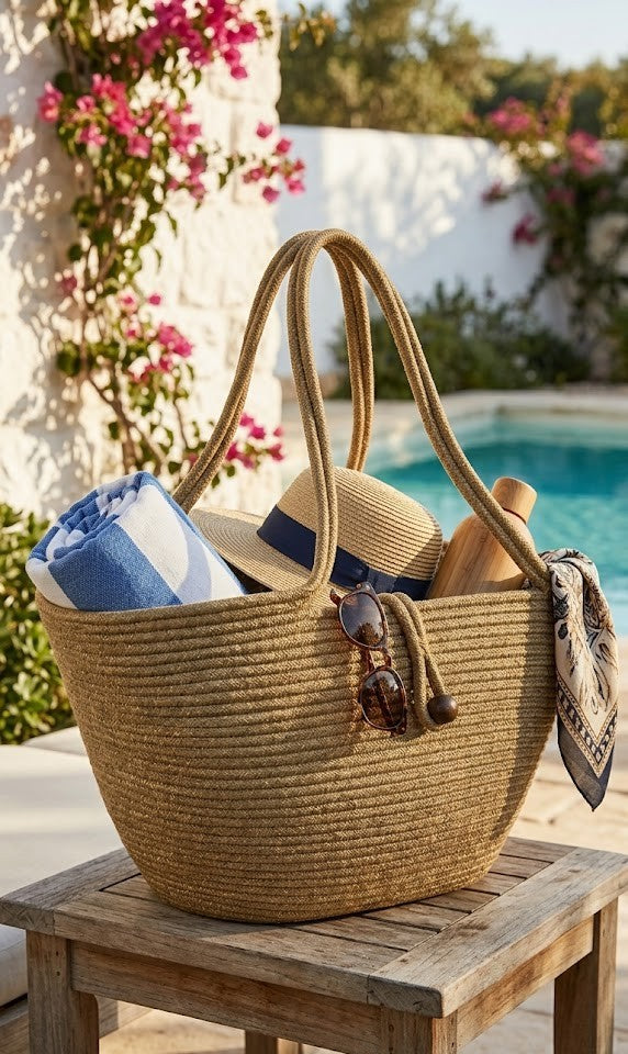 Boho Straw Style Button Closure Natural Shoulder Bag - Natural