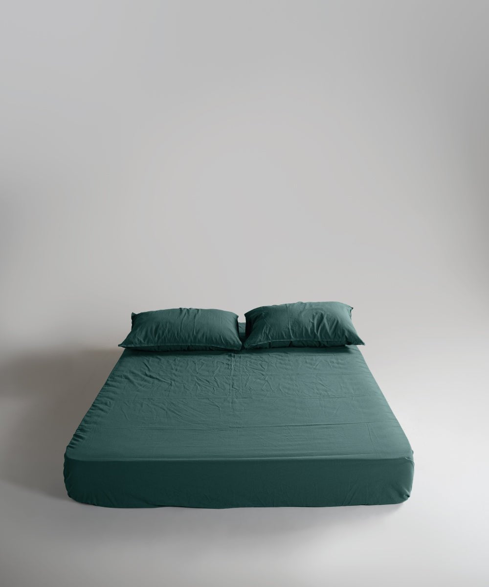 Stonewash 100% Soft Cotton Fitted Sheet Set Dark Green