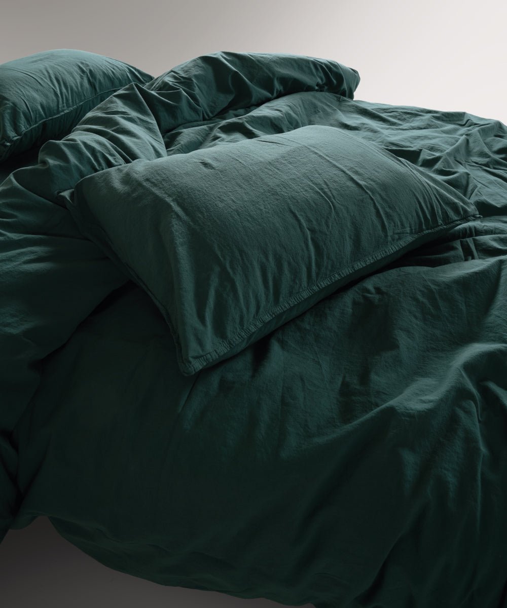 Stonewash 100% Soft Cotton Fitted Sheet Set Dark Green