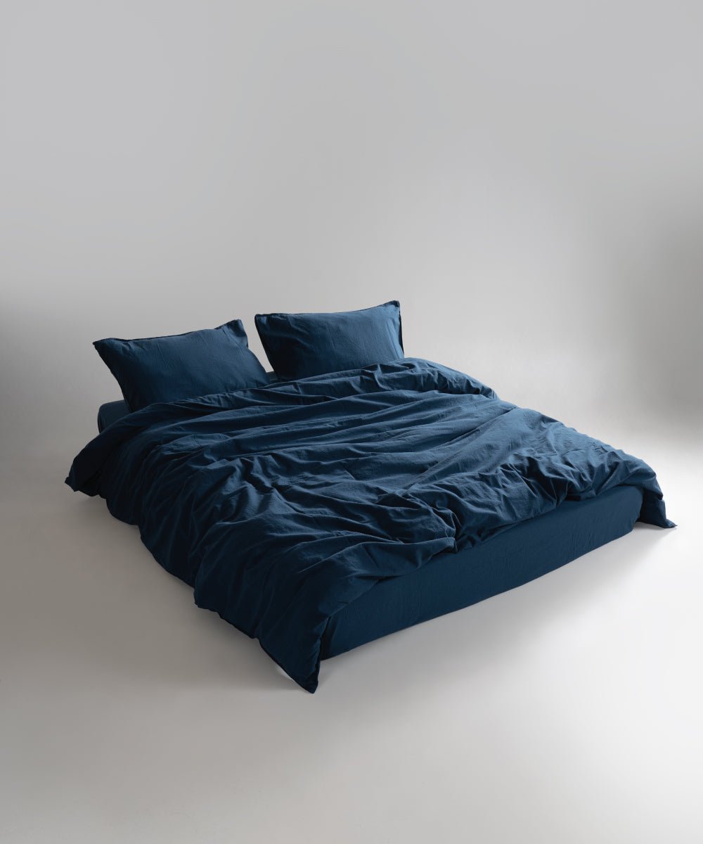 Stonewash 100% Soft Cotton Fitted Sheet Set Dress Blue