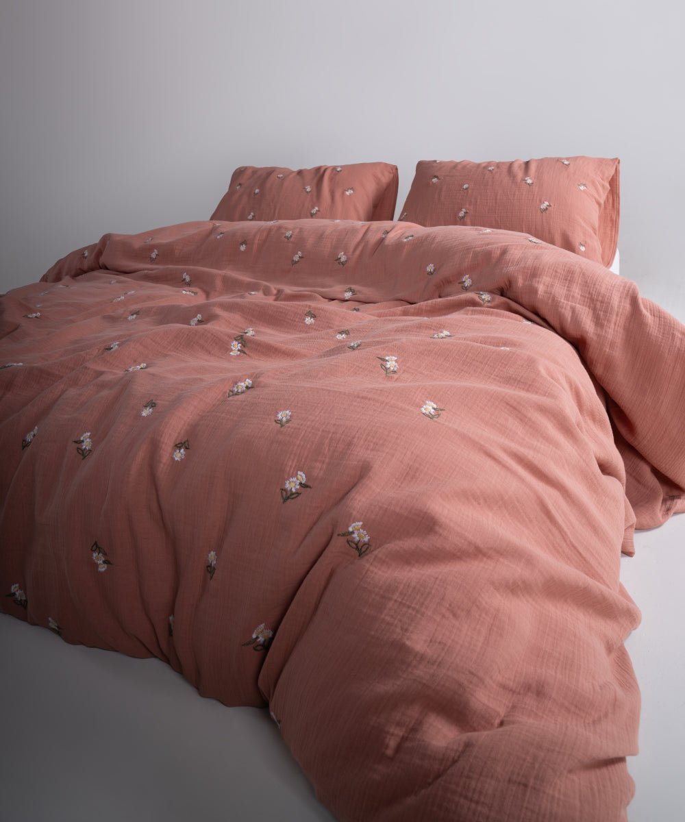 Printemps 100% Cotton Washed Embroidered Muslin Duvet Cover Set