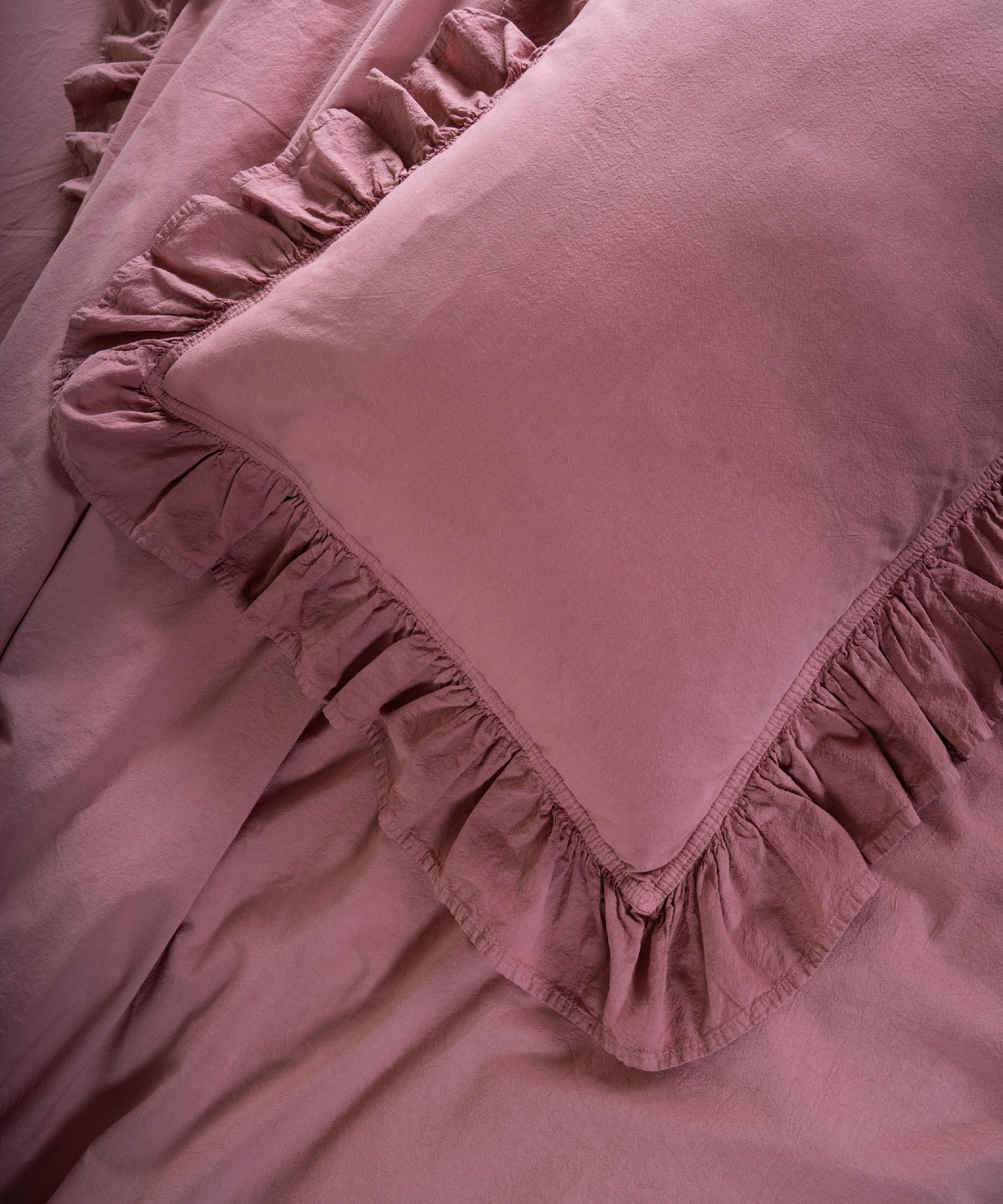 Stonewashed Exclusive 100% Soft Cotton Ruffled Duvet Cover Old Rose