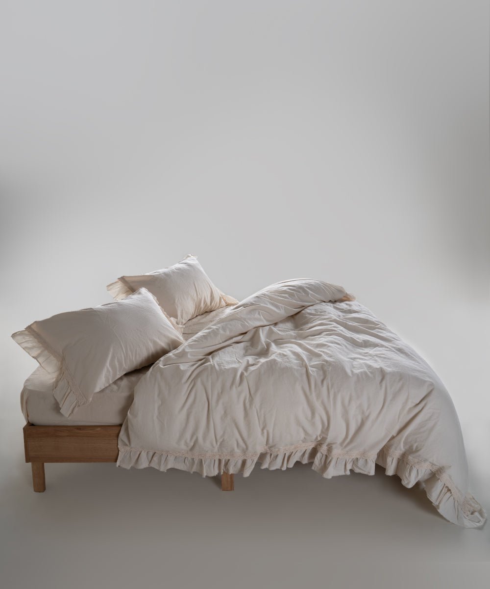 Stonewash 100% Soft Cotton Duvet Cover Set Francesca Cream