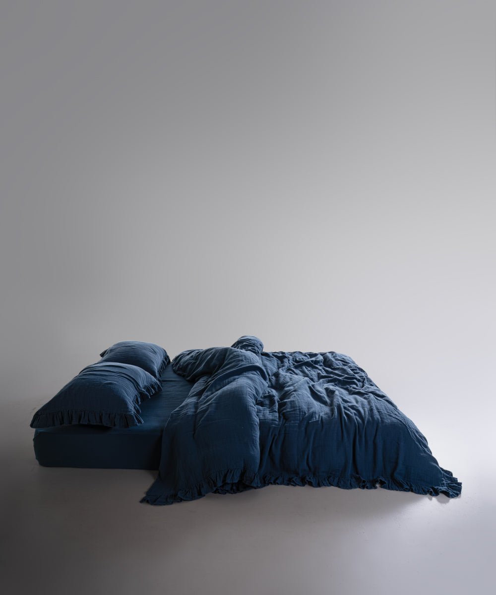 Esse Exclusive 100% Soft Cotton Gauze/Muslin Duvet Cover Set Dress Blue