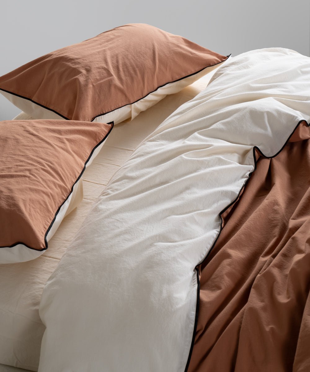 Essualte Stonewashed Reversible 100% Cotton Duvet Cover Set Cream/Commercer
