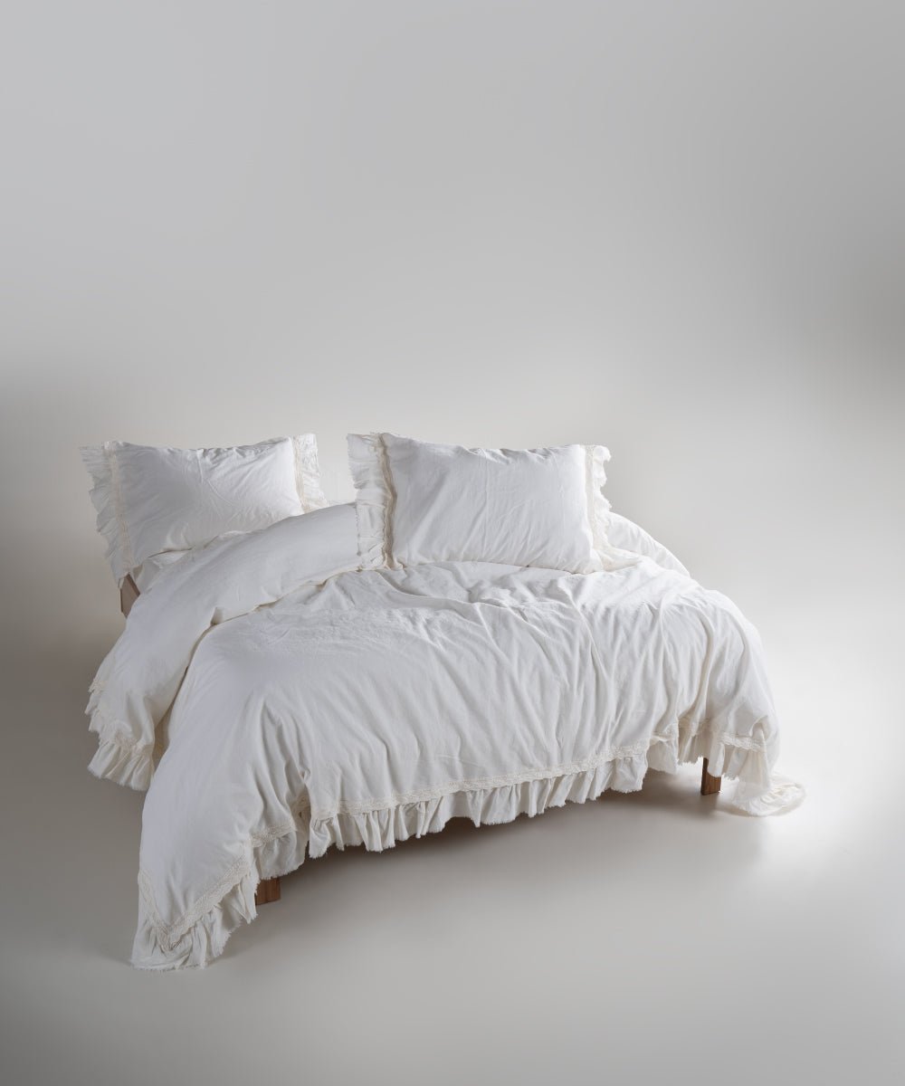 Stonewash 100% Soft Cotton Duvet Cover Set Francesca Snow White