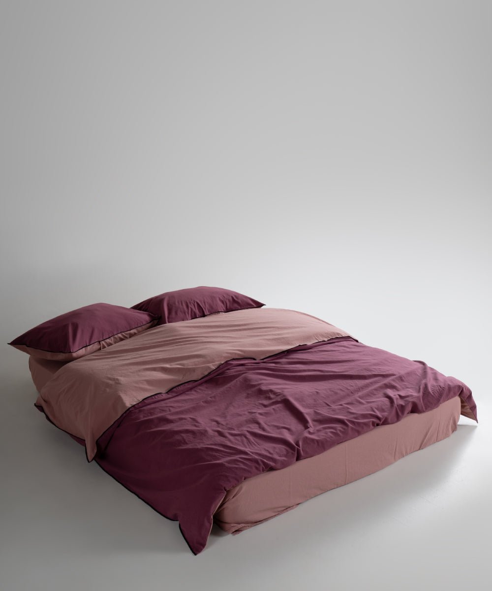 Essualte Stonewashed Reversible 100% Cotton Duvet Cover Set Old Rose / Roseberry