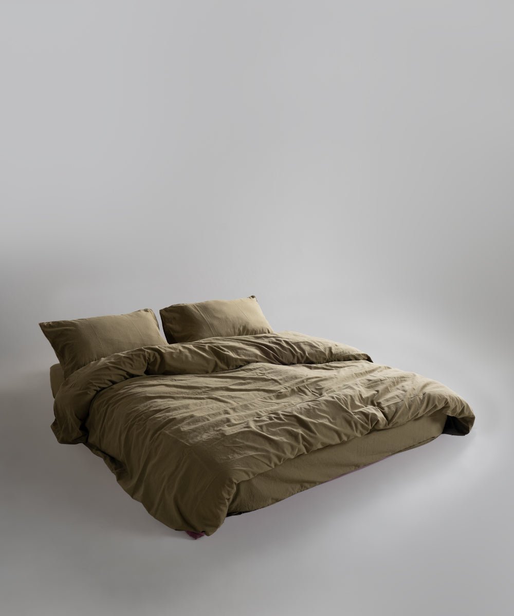Stonewash 100% Soft Cotton Duvet Cover Set Olive