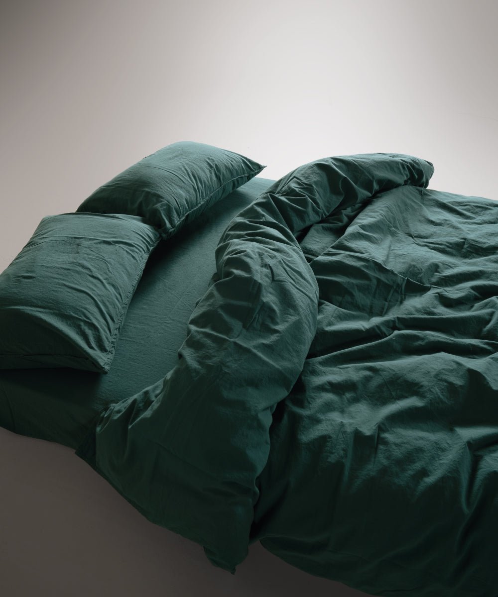 Stonewash 100% Soft Cotton Fitted Sheet Set Dark Green