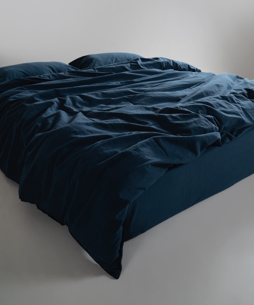 Stonewash 100% Soft Cotton Fitted Sheet Set Dress Blue