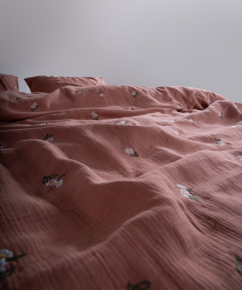 Printemps 100% Cotton Washed Embroidered Muslin Duvet Cover Set