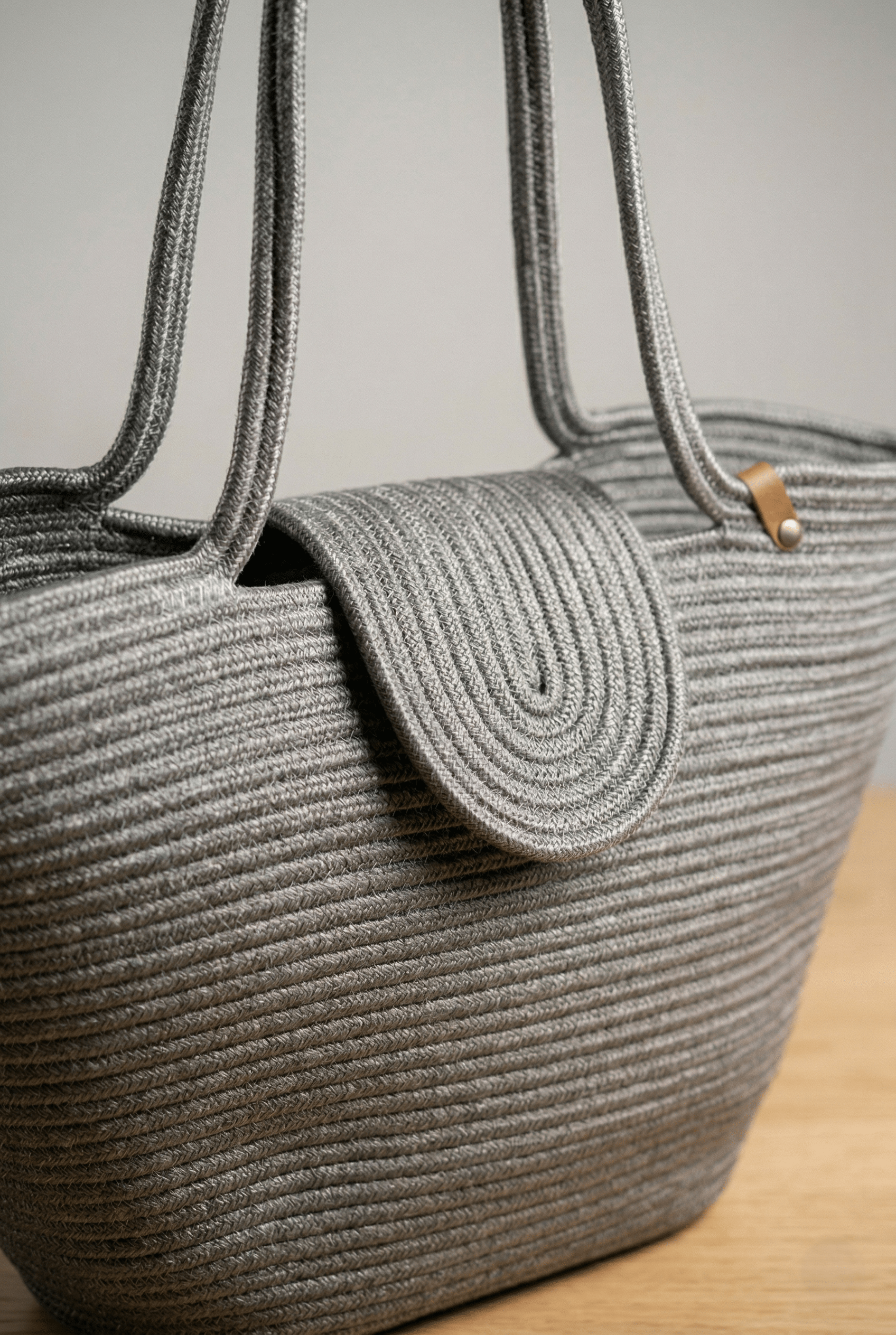 Boho Straw Style Magnetic Closure Natural Shoulder Bag - Opal Grey