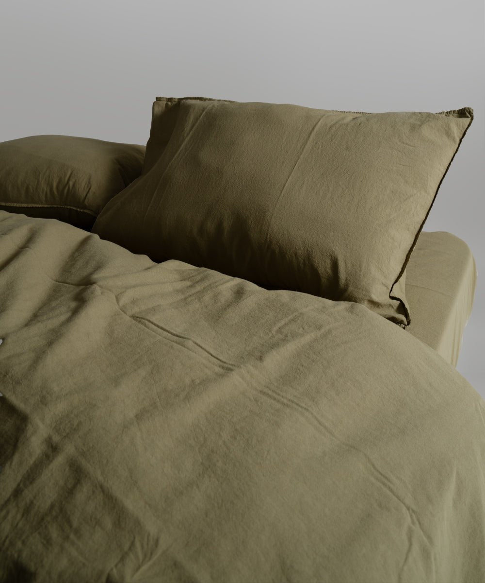 Stonewash 100% Soft Cotton Duvet Cover Set Olive