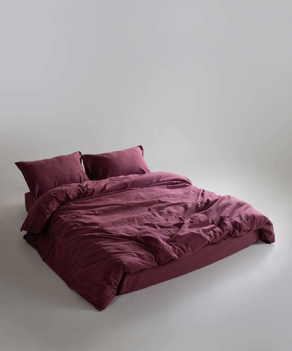 Stonewash 100% Soft Cotton Duvet Cover Set Raspberry