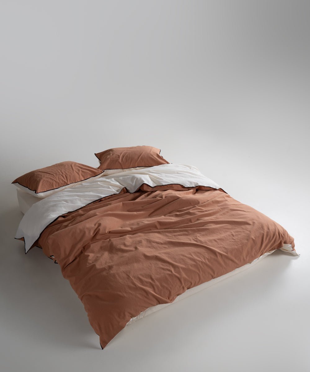Essualte Stonewashed Reversible 100% Cotton Duvet Cover Set Cream/Commercer