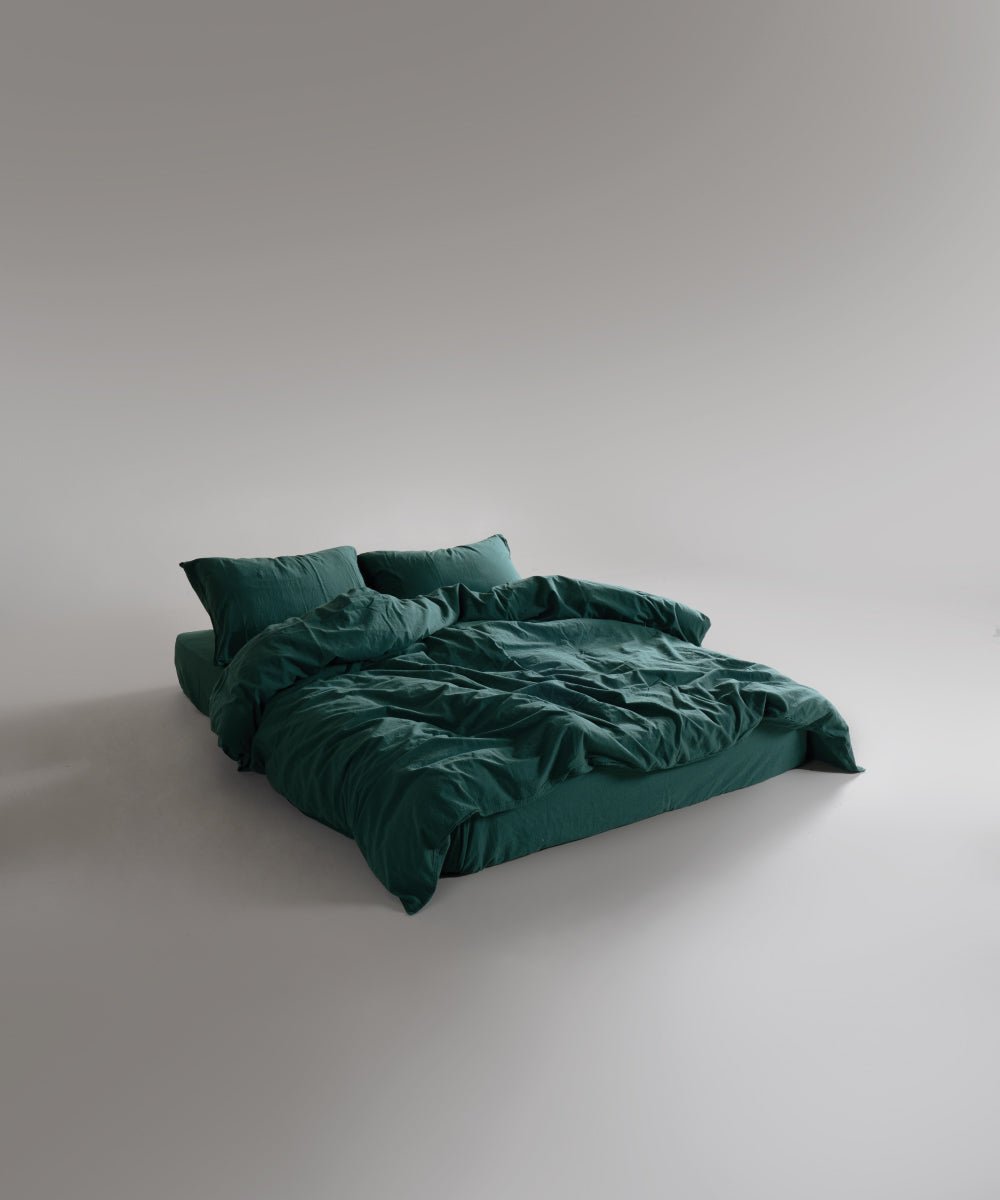 Stonewash 100% Soft Cotton Fitted Sheet Set Dark Green