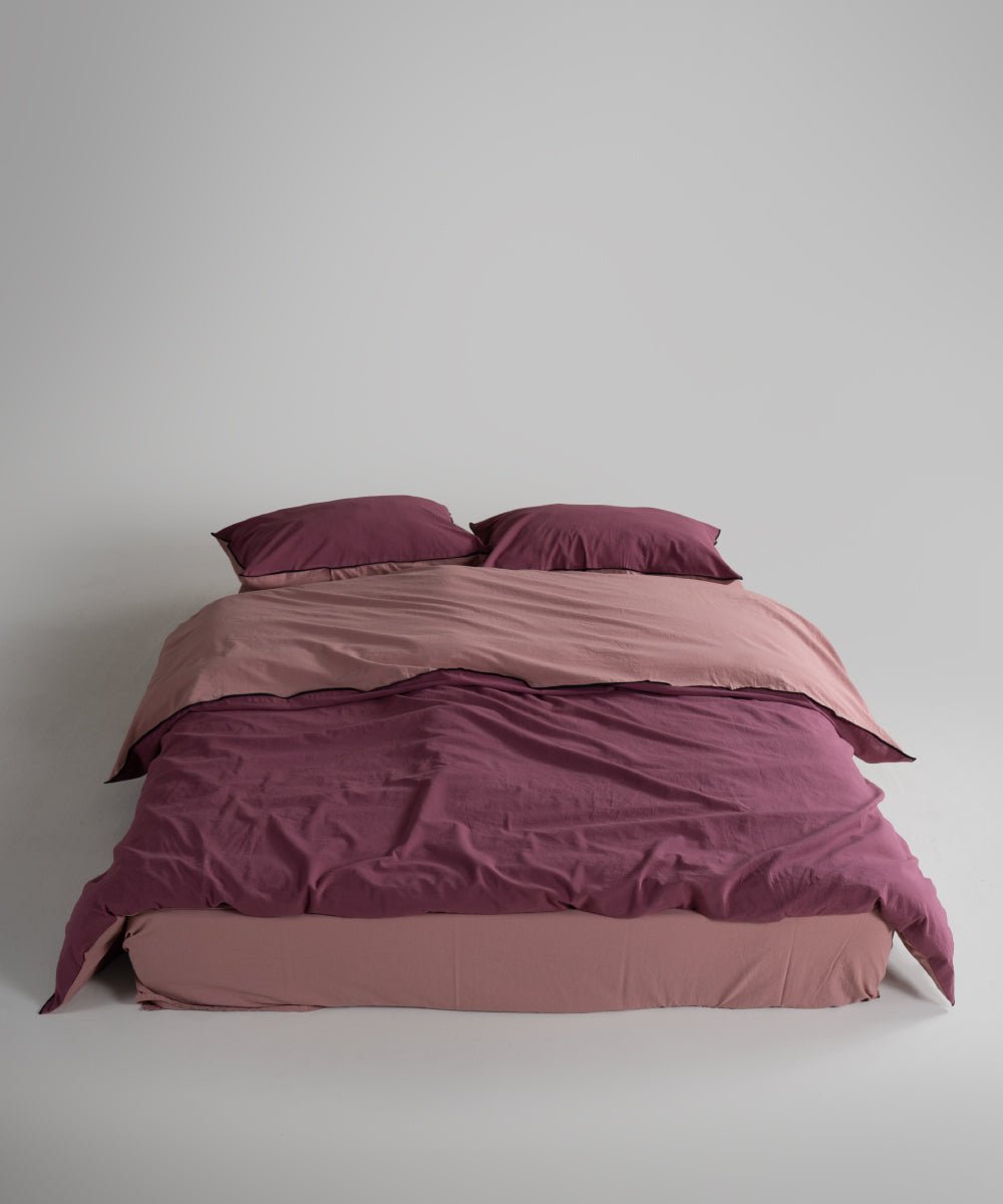 Essualte Stonewashed Reversible 100% Cotton Duvet Cover Set Old Rose / Roseberry