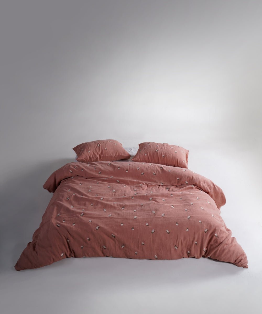 Printemps 100% Cotton Washed Embroidered Muslin Duvet Cover Set