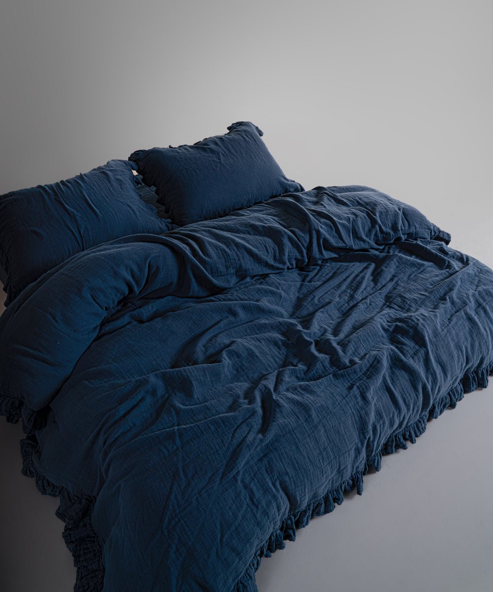 Esse Exclusive 100% Soft Cotton Gauze/Muslin Duvet Cover Set Dress Blue