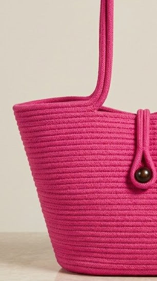 Boho Straw Style Button Closure Natural Shoulder Bag - Pink
