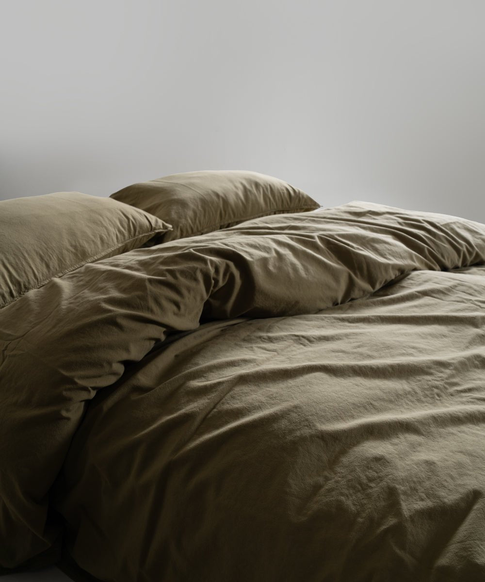 Stonewash 100% Soft Cotton Duvet Cover Set Olive