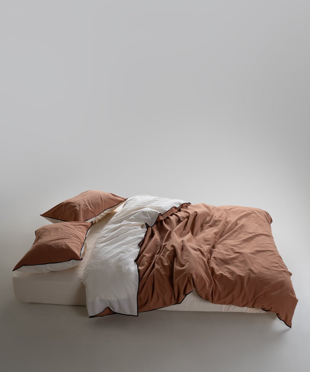 Essualte Stonewashed Reversible 100% Cotton Duvet Cover Set Cream/Commercer