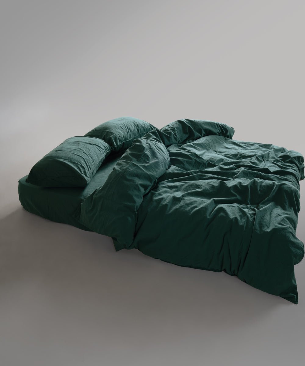 Stonewash 100% Soft Cotton Fitted Sheet Set Dark Green