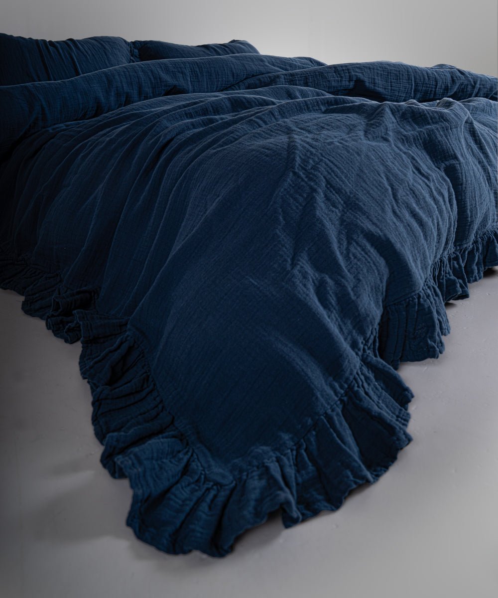 Esse Exclusive 100% Soft Cotton Gauze/Muslin Duvet Cover Set Dress Blue
