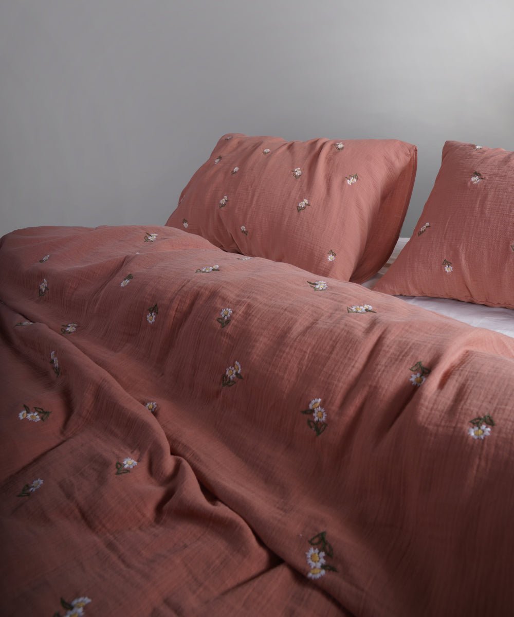Printemps 100% Cotton Washed Embroidered Muslin Duvet Cover Set