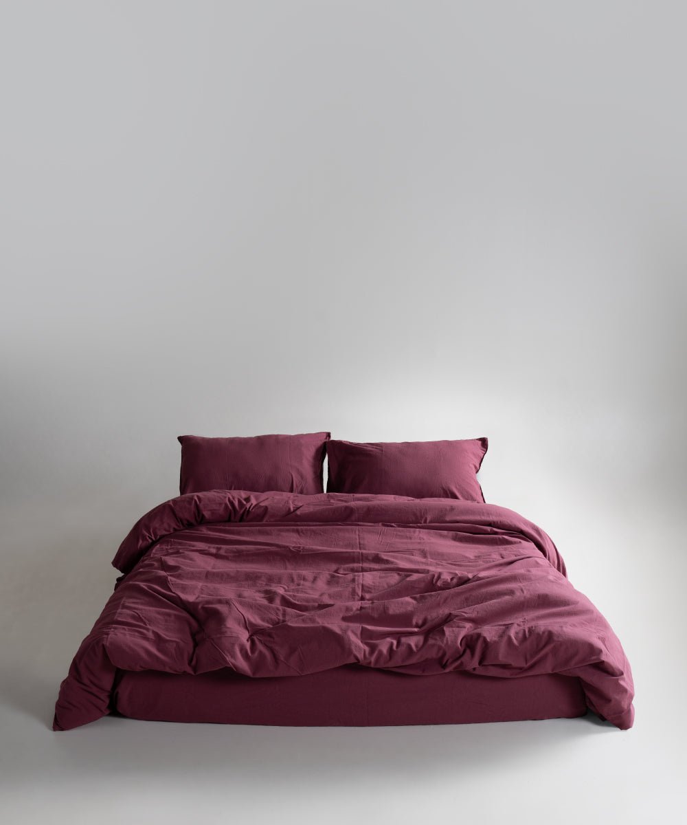 Stonewash 100% Soft Cotton Duvet Cover Set Raspberry