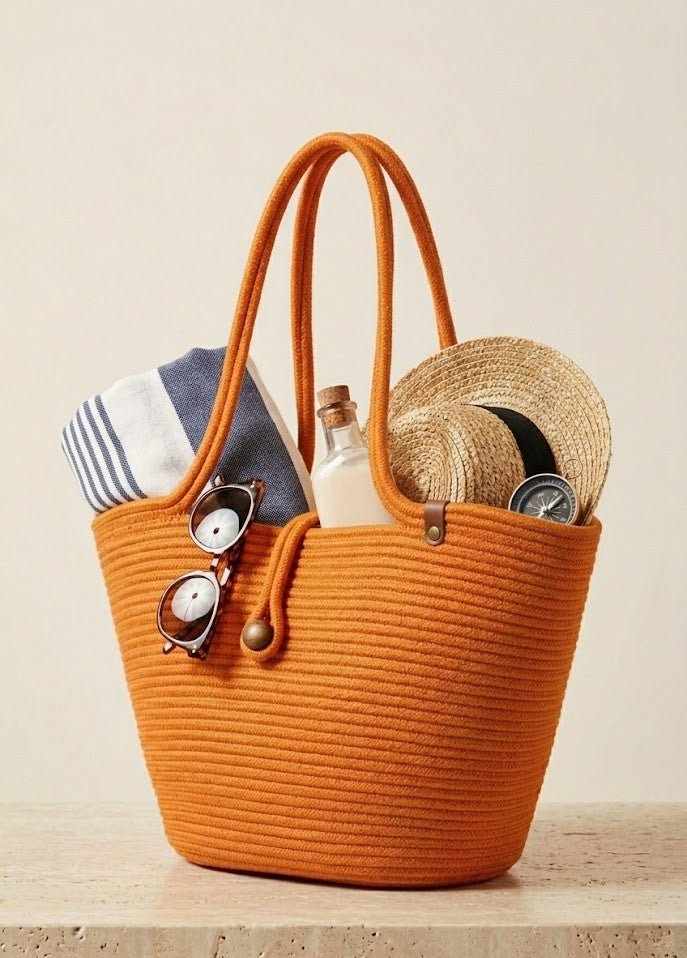 Boho Straw Style Button Closure Natural Shoulder Bag - Orange