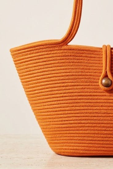 Boho Straw Style Button Closure Natural Shoulder Bag - Orange