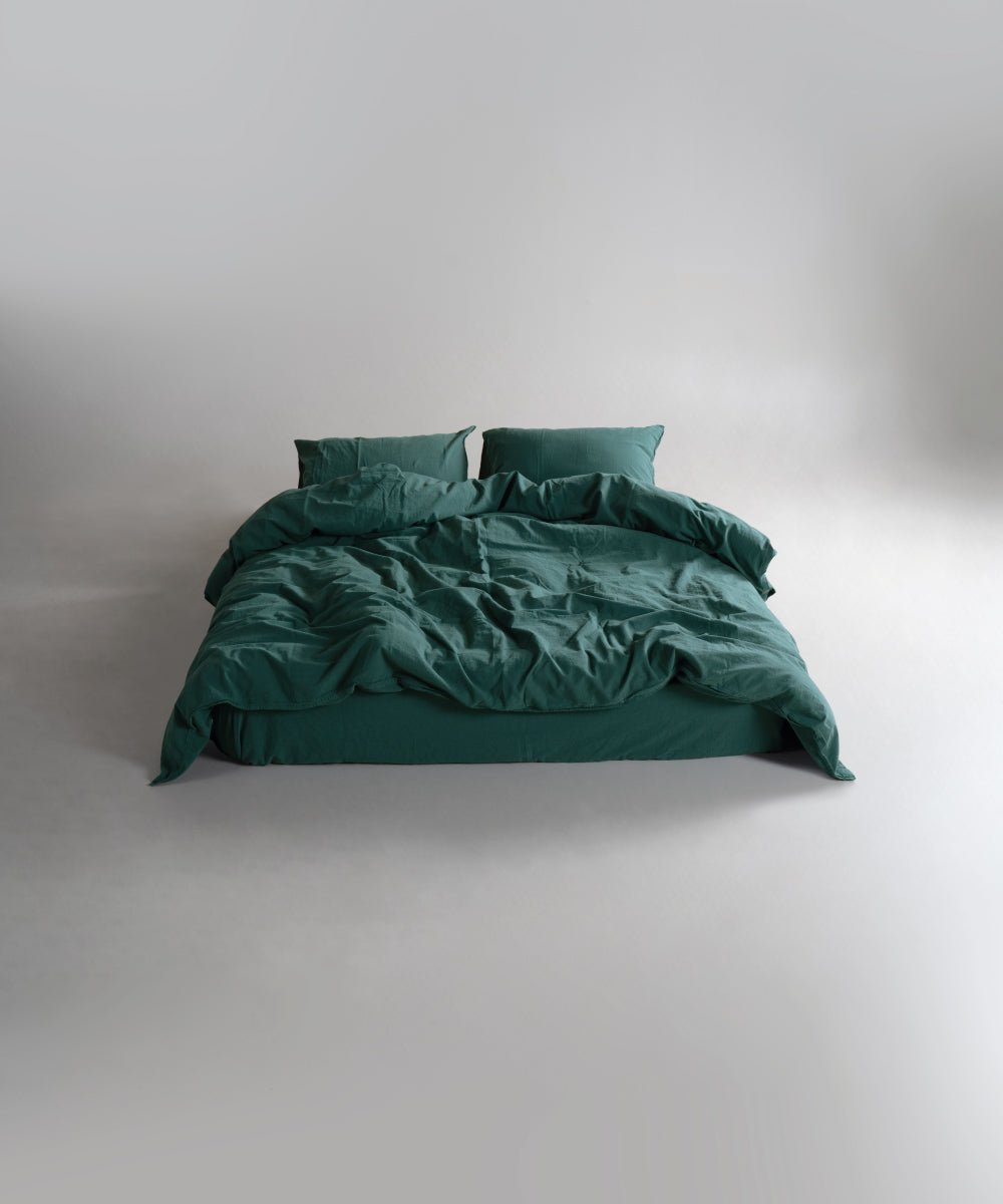 Stonewash 100% Soft Cotton Fitted Sheet Set Dark Green
