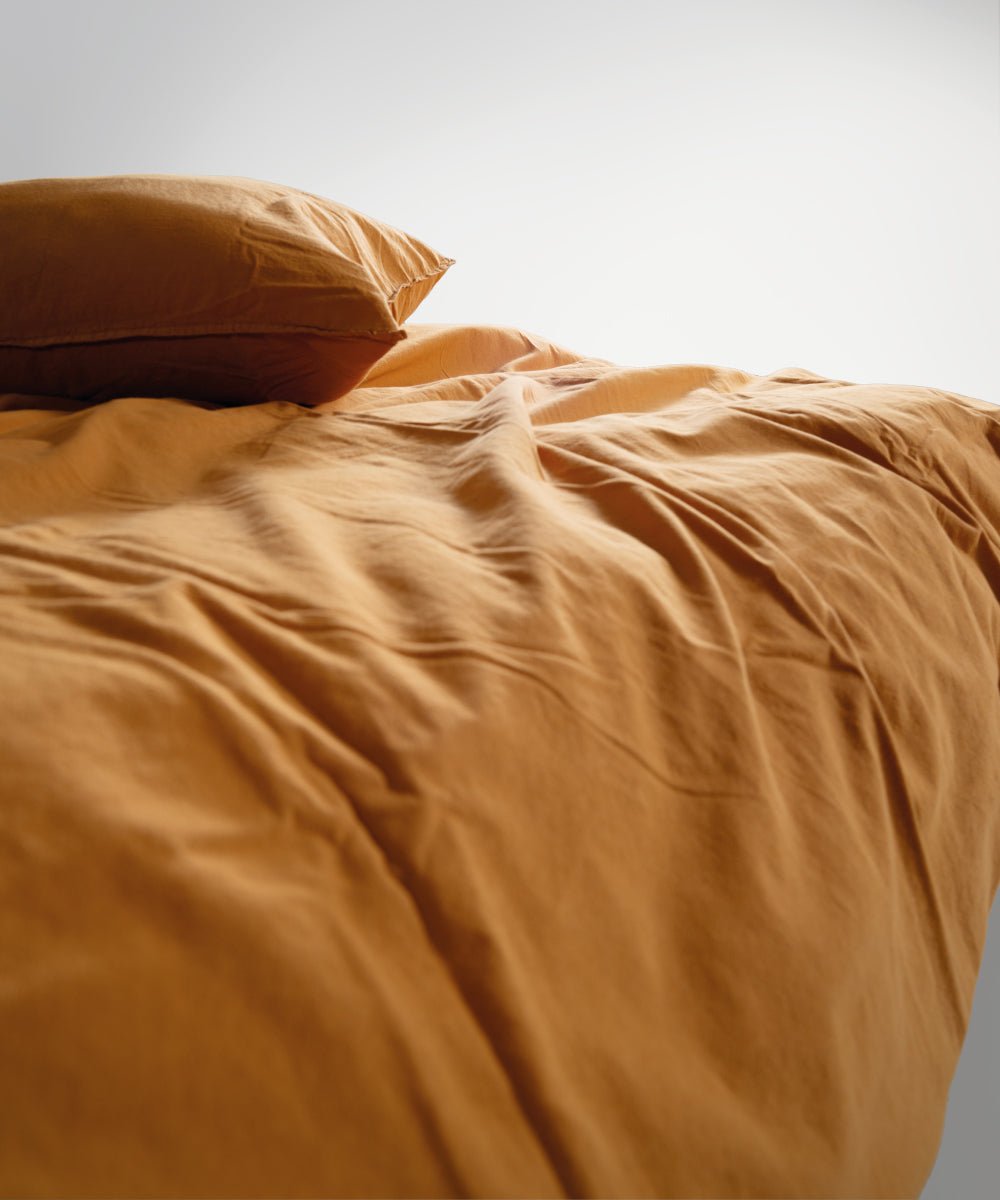 Stonewash 100% Soft Cotton Duvet Cover Set Mustard