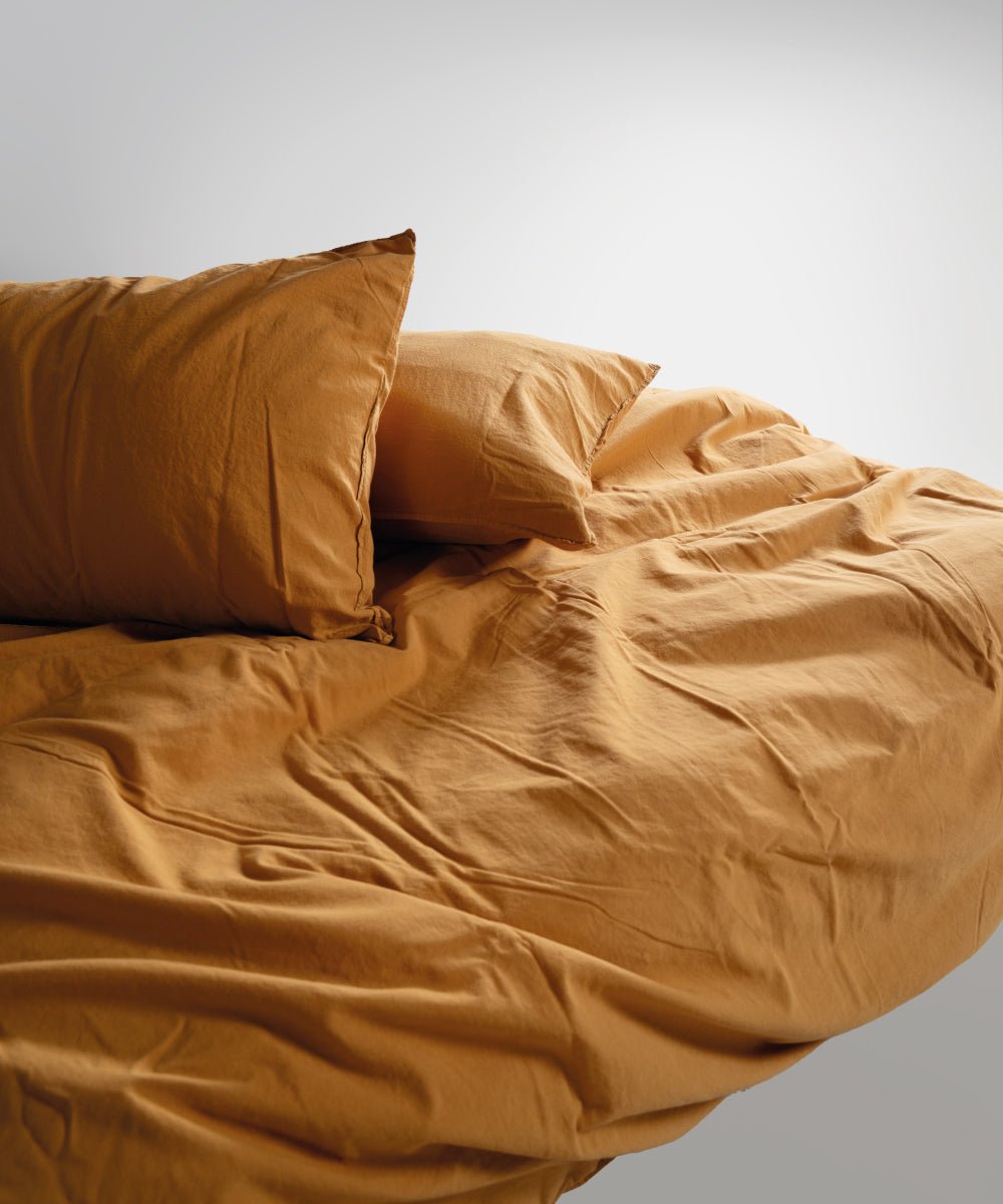 Stonewash 100% Soft Cotton Duvet Cover Set Mustard