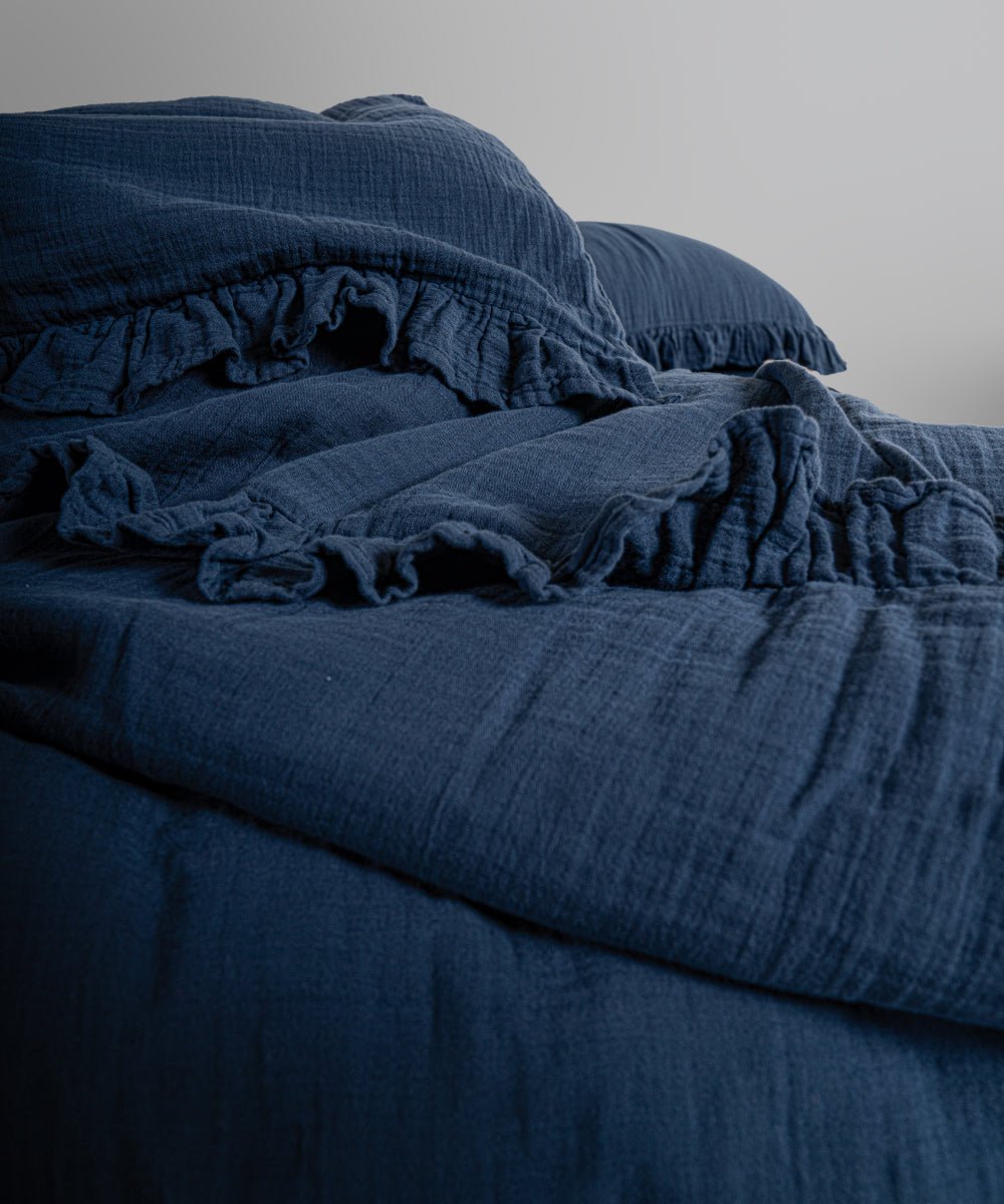 Esse Exclusive 100% Soft Cotton Gauze/Muslin Duvet Cover Set Dress Blue