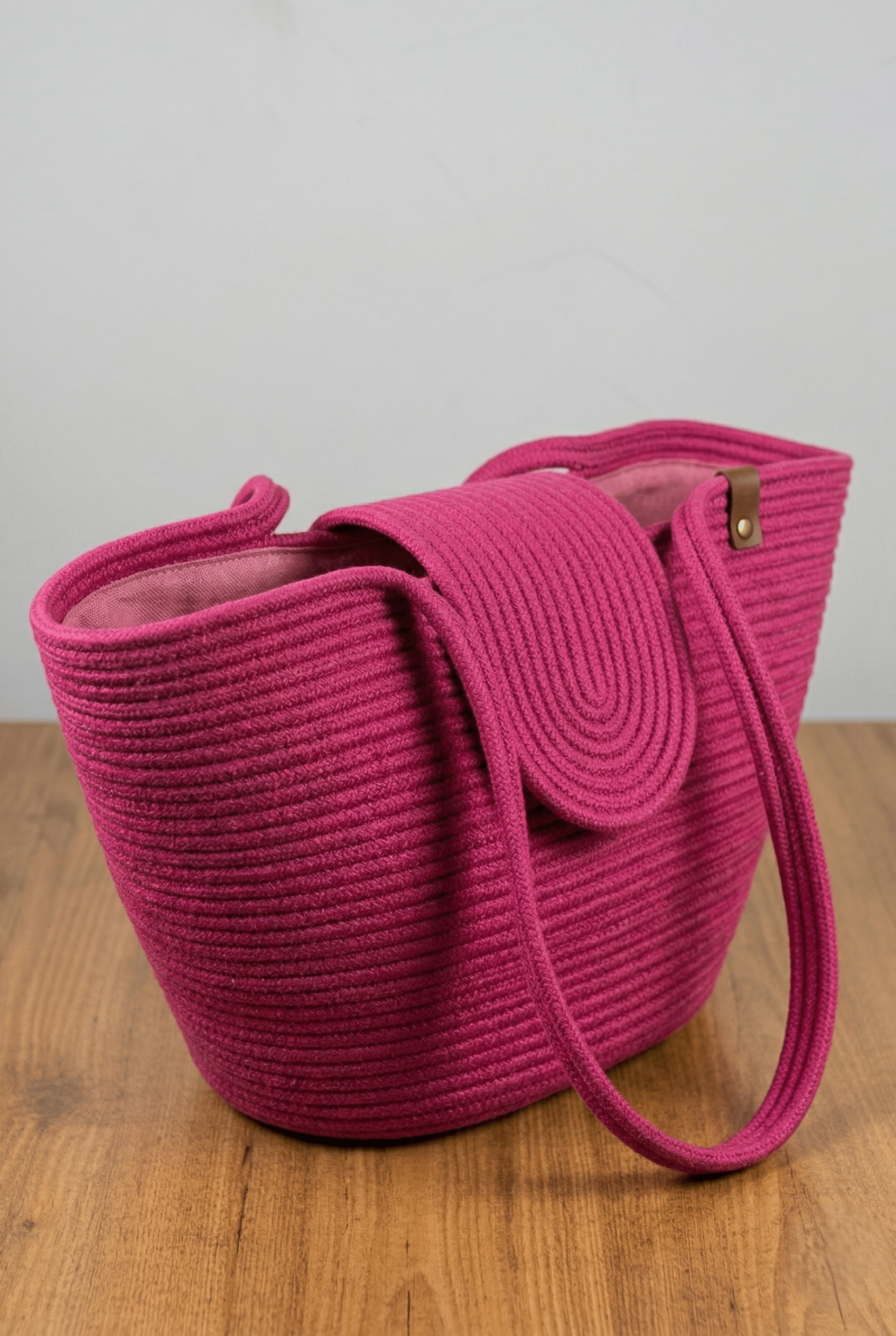 Boho Straw Style Magnetic Closure Natural Shoulder Bag - Pink