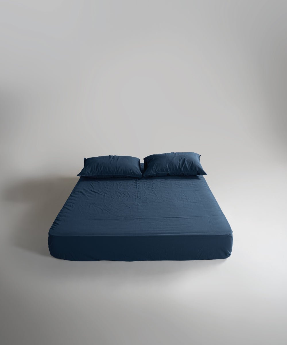 Stonewash 100% Soft Cotton Fitted Sheet Set Dress Blue