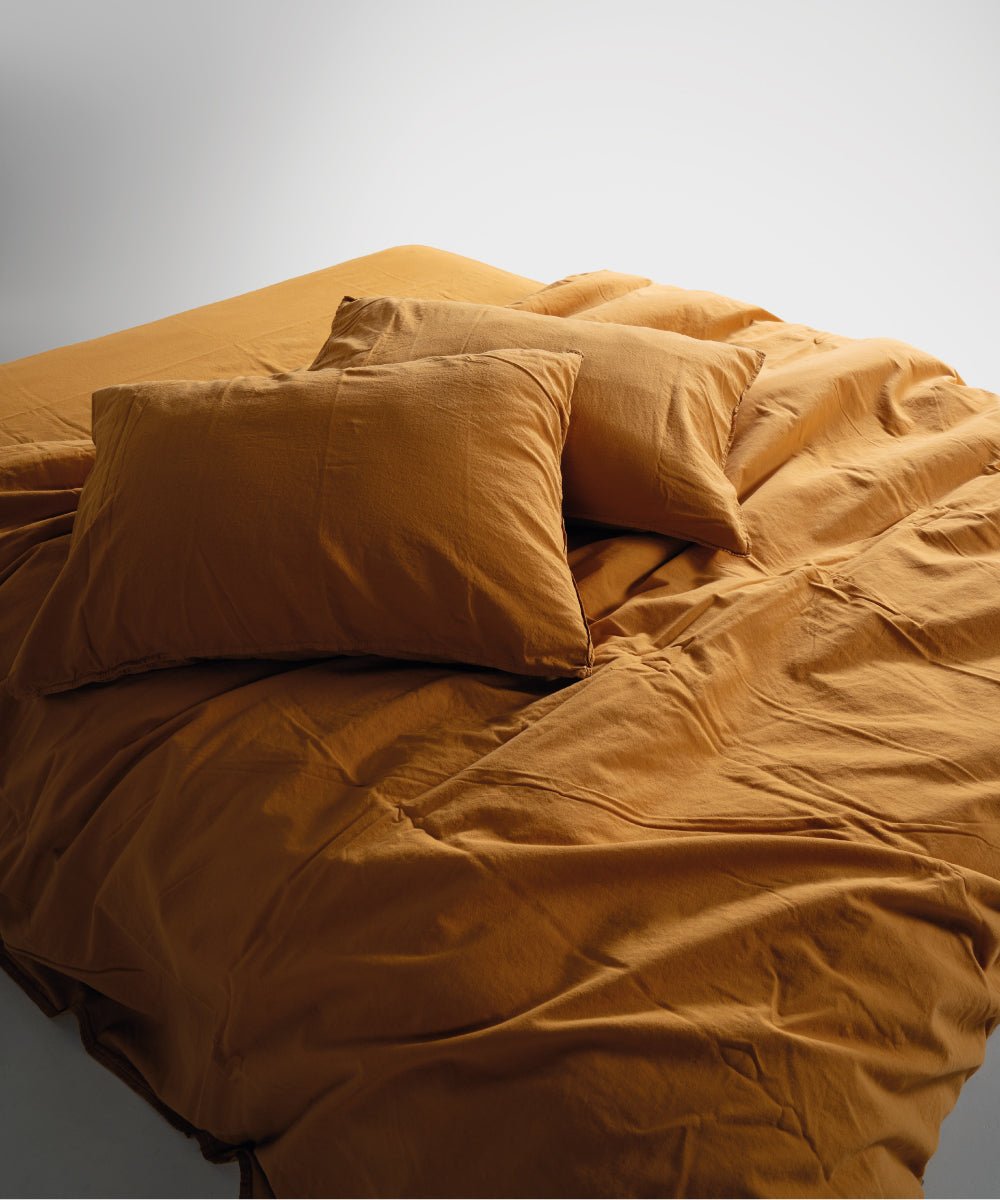 Stonewash 100% Soft Cotton Duvet Cover Set Mustard